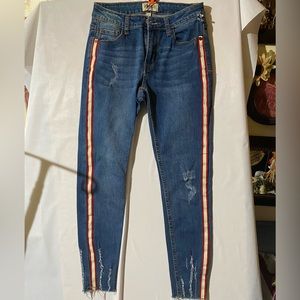 Denim Blvd Womens Jeans Skinny Mid Rise Red Stripe Raw Hem Distressed Size  1